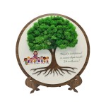 Round painting for school, decorated with stabilized natural lichens, tree shape, 30 cm